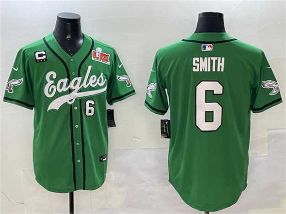 Men%27s Philadelphia Eagles #6 DeVonta Smith Green 2025 Super Bowl LIX And 3-Star C Patch Stitched Baseball Jersey->indianapolis colts->NFL Jersey